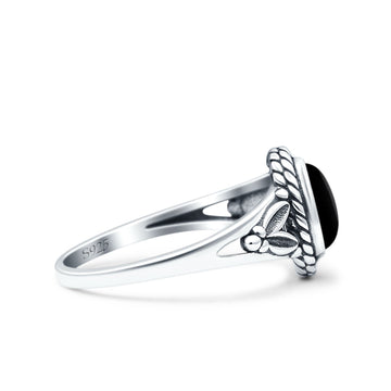 Filigree Petite Dainty Lab Opal Ring Solid Oval Oxidized Simulated Black Onyx 925 Sterling Silver